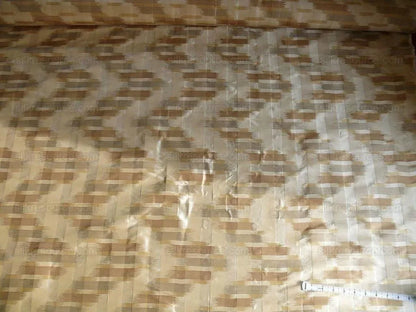 100% Silk Lampas Ikat Wave "flax" Tan Brown Gray Beige MSRP USD 268/y