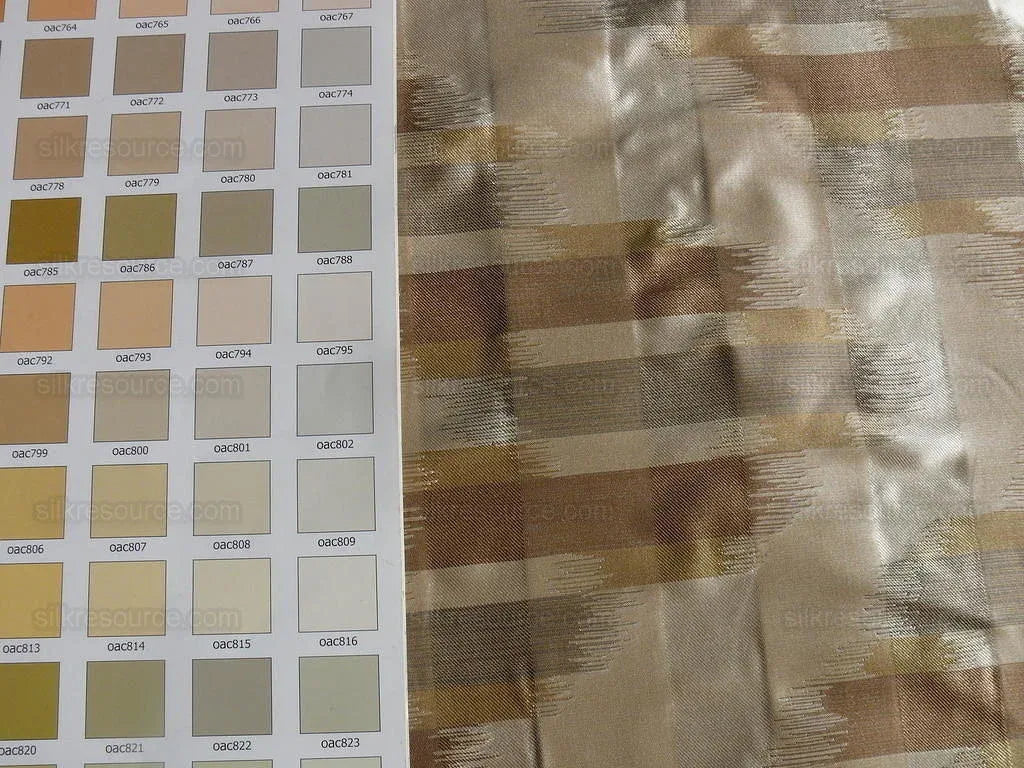 100% Silk Lampas Ikat Wave "flax" Tan Brown Gray Beige MSRP USD 268/y