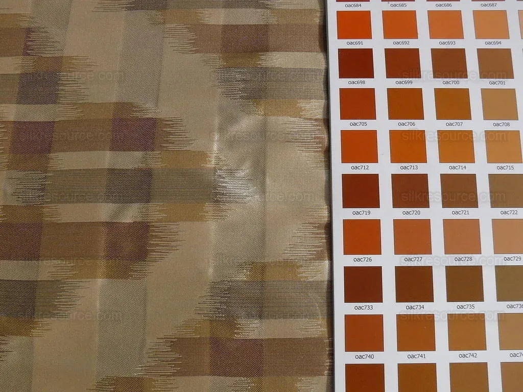 100% Silk Lampas Ikat Wave "flax" Tan Brown Gray Beige MSRP USD 268/y