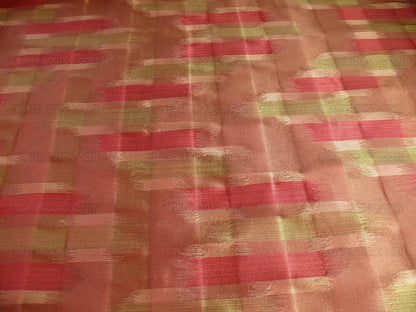 100% Silk Lampas Ikat Wave "redwood" Red Pink Green MSRP USD 268/y