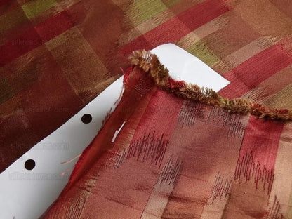 100% Silk Lampas Ikat Wave "redwood" Red Pink Green MSRP USD 268/y