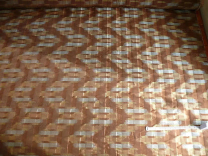 100% Silk Lampas Ikat Wave "cocoa" Brown Silver Gold MSRP USD 268/y