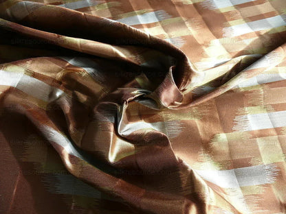 100% Silk Lampas Ikat Wave "cocoa" Brown Silver Gold MSRP USD 268/y