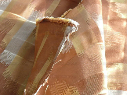 100% Silk Lampas Ikat Wave "cocoa" Brown Silver Gold MSRP USD 268/y