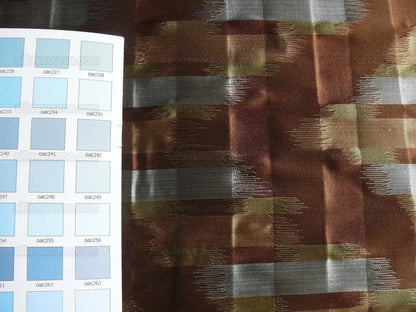 100% Silk Lampas Ikat Wave "cocoa" Brown Silver Gold MSRP USD 268/y