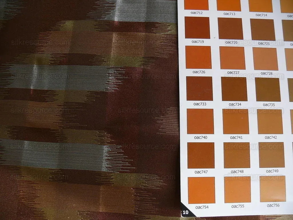 100% Silk Lampas Ikat Wave "cocoa" Brown Silver Gold MSRP USD 268/y