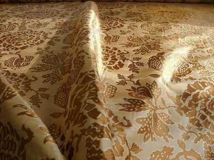 100% Silk Lampas Palampore Ikat Tree Of Life Pomegranate and Figs "toffee Twist" Gold Mocha Reversible