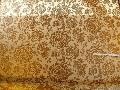 100% Silk Lampas Palampore Ikat Tree Of Life Pomegranate and Figs "toffee Twist" Gold Mocha Reversible