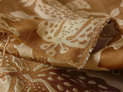 100% Silk Lampas Palampore Ikat Tree Of Life Pomegranate and Figs "toffee Twist" Gold Mocha Reversible