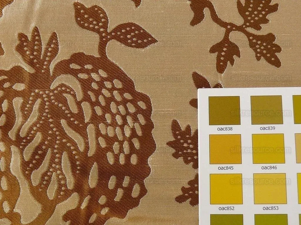 100% Silk Lampas Palampore Ikat Tree Of Life Pomegranate and Figs "toffee Twist" Gold Mocha Reversible