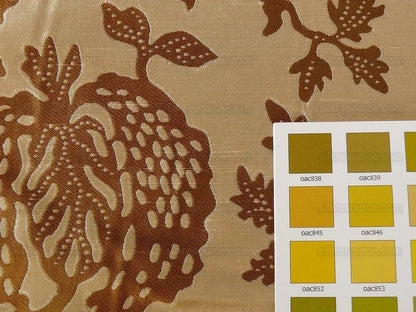 100% Silk Lampas Palampore Ikat Tree Of Life Pomegranate and Figs "toffee Twist" Gold Mocha Reversible