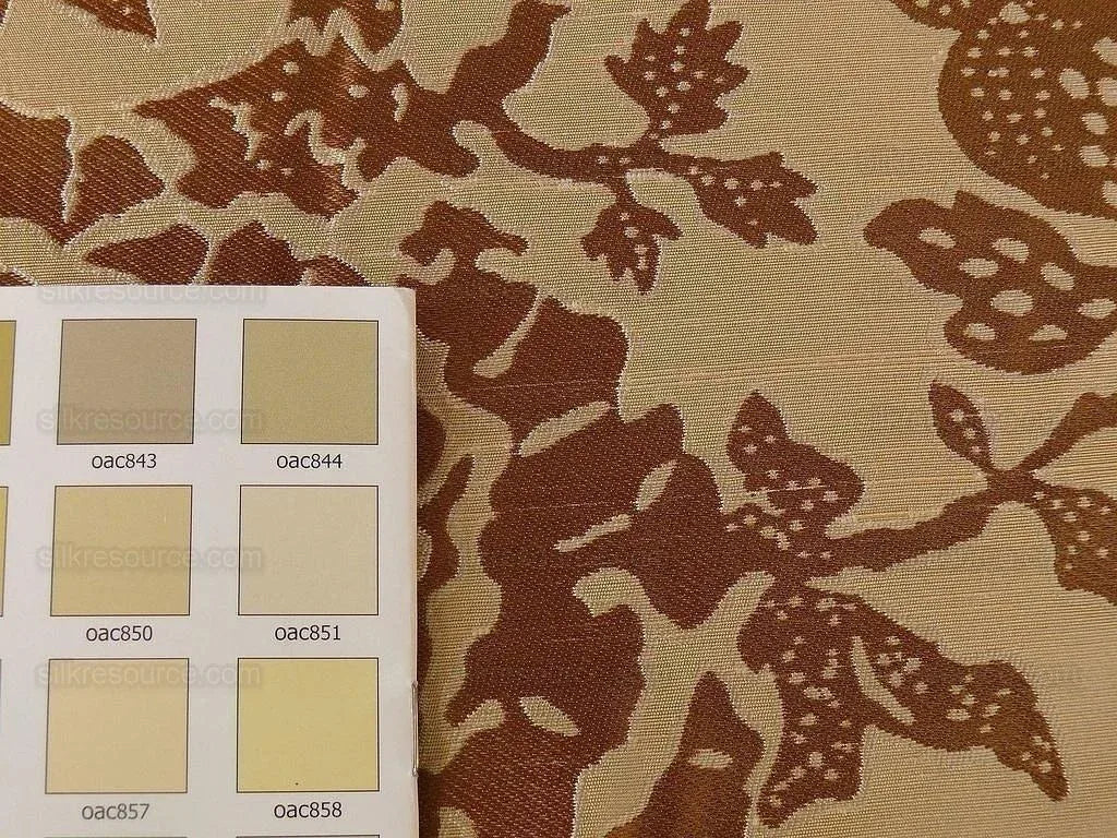 100% Silk Lampas Palampore Ikat Tree Of Life Pomegranate and Figs "toffee Twist" Gold Mocha Reversible