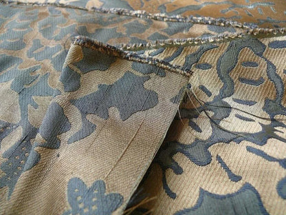 by yard 100% Silk Lampas Papercut Tree Of Life Pom "bijou Blue"