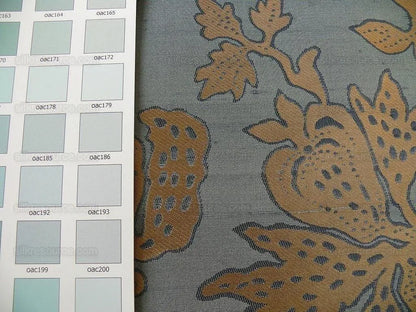 by yard 100% Silk Lampas Papercut Tree Of Life Pom "bijou Blue"