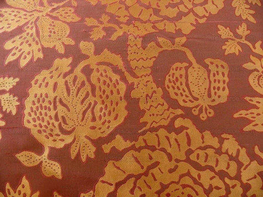 100% Silk Lampas Papercut Tree Of Life Pom "bokara" Red