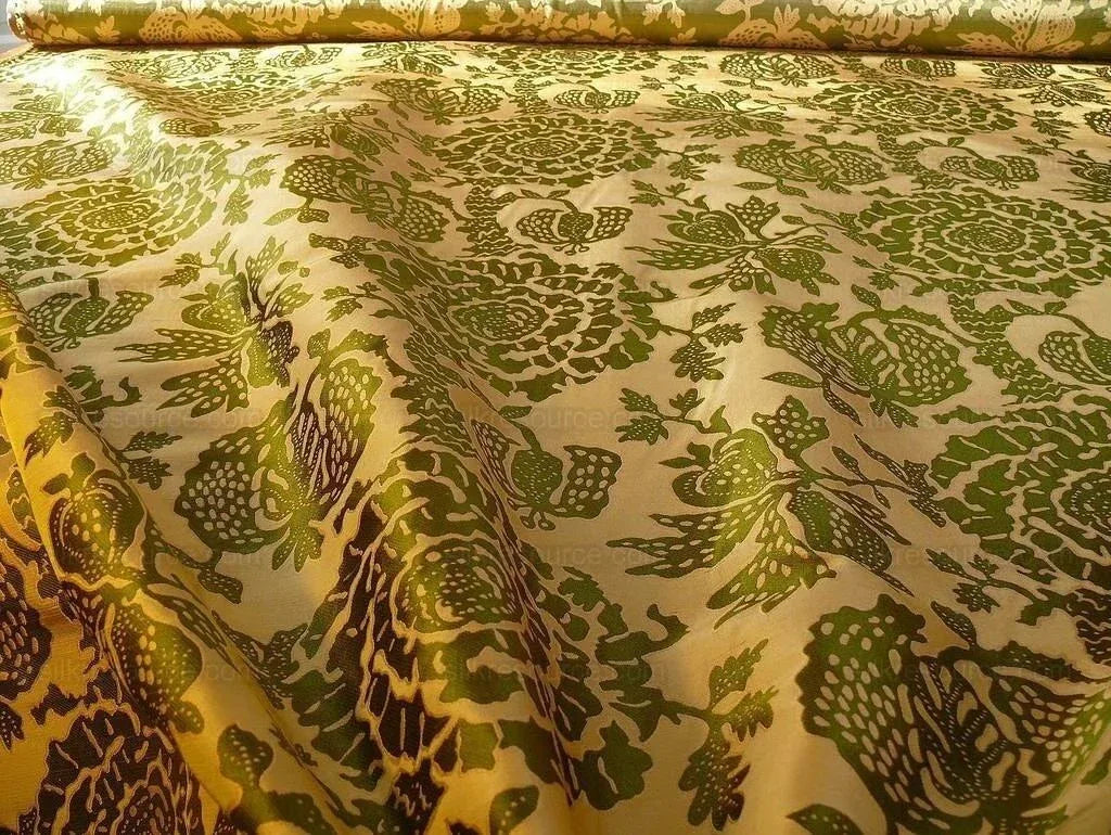 100% Silk Lampas Papercut Tree Of Life Pom "arugula" Green