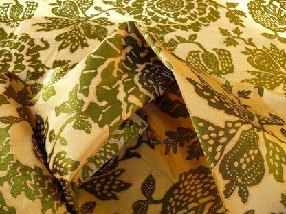 100% Silk Lampas Papercut Tree Of Life Pom "arugula" Green