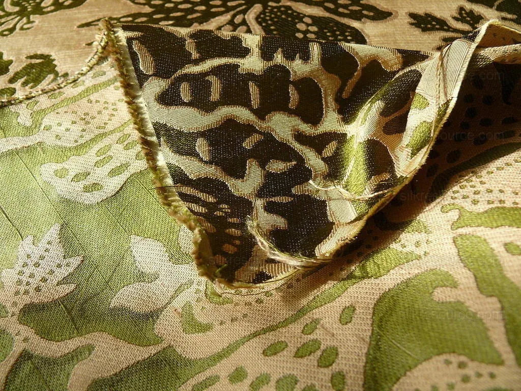 100% Silk Lampas Papercut Tree Of Life Pom "arugula" Green