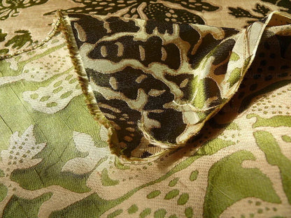 100% Silk Lampas Papercut Tree Of Life Pom "arugula" Green