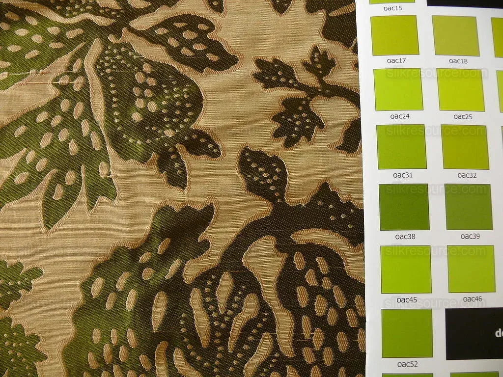 100% Silk Lampas Papercut Tree Of Life Pom "arugula" Green