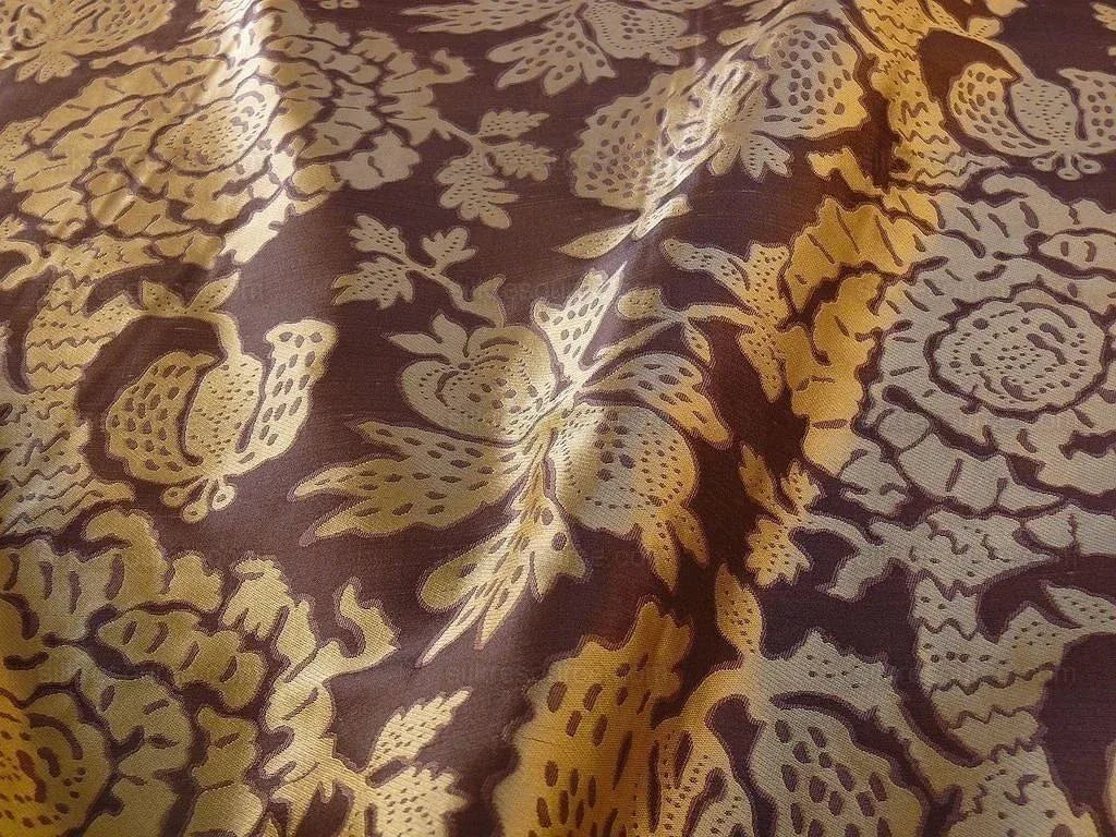 100% Silk Lampas Papercut Tree Of Life Pom "viola" Violet Brown