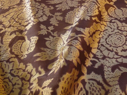 100% Silk Lampas Papercut Tree Of Life Pom "viola" Violet Brown