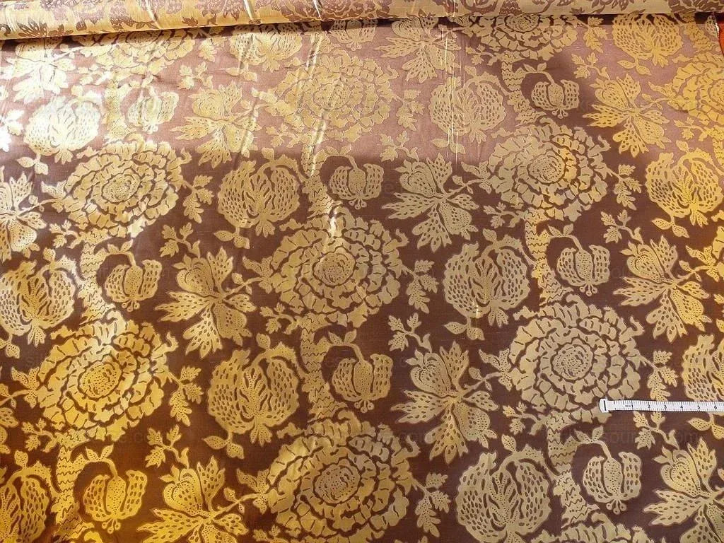 100% Silk Lampas Papercut Tree Of Life Pom "viola" Violet Brown