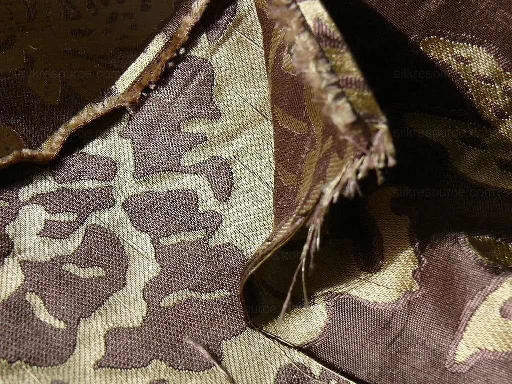 100% Silk Lampas Papercut Tree Of Life Pom "viola" Violet Brown