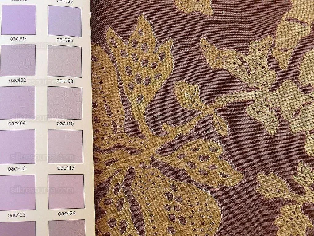 100% Silk Lampas Papercut Tree Of Life Pom "viola" Violet Brown