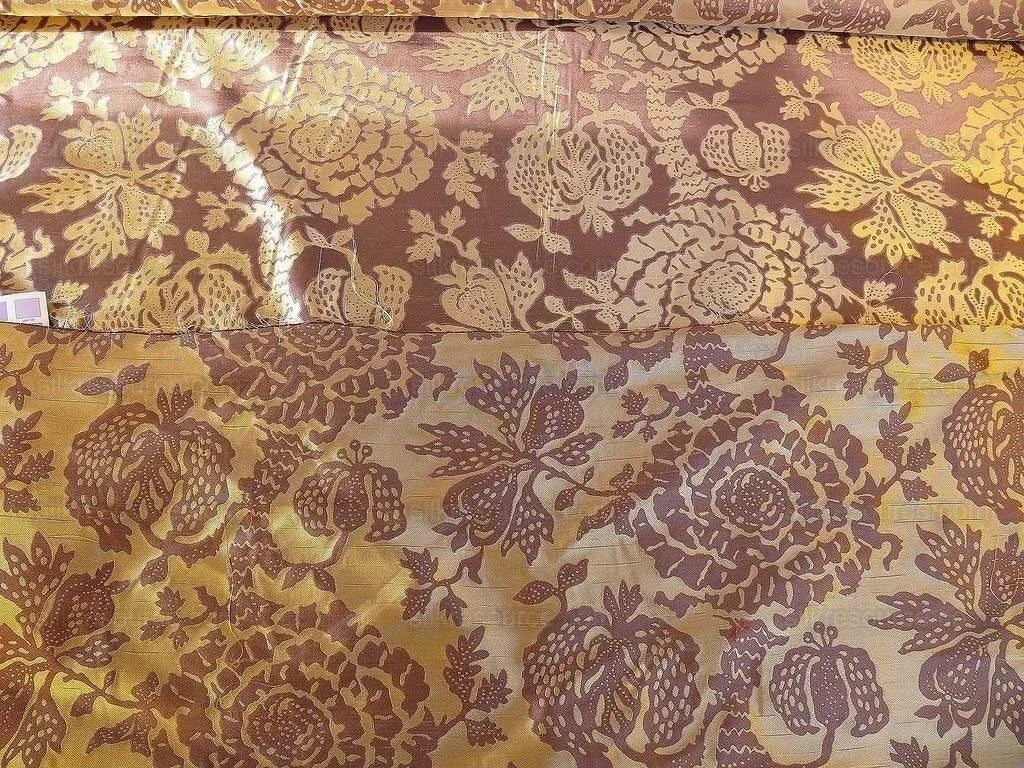 100% Silk Lampas Papercut Tree Of Life Pom "viola" Violet Brown