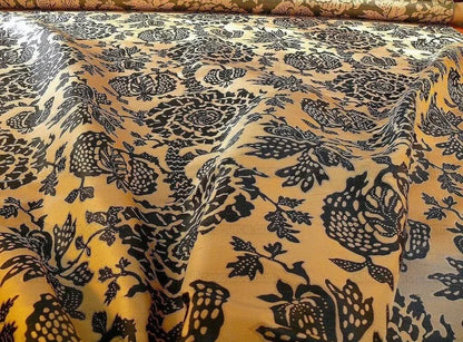 100% Silk Lampas Papercut Tree Of Life Pom "caviar" Black