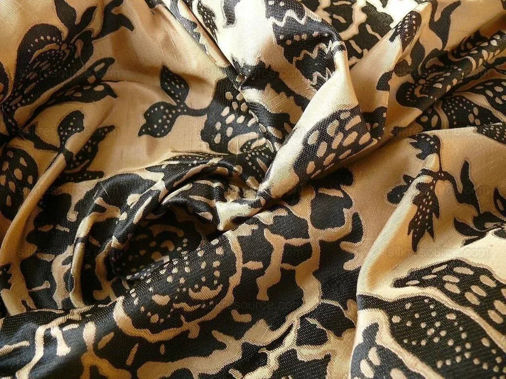 100% Silk Lampas Papercut Tree Of Life Pom "caviar" Black