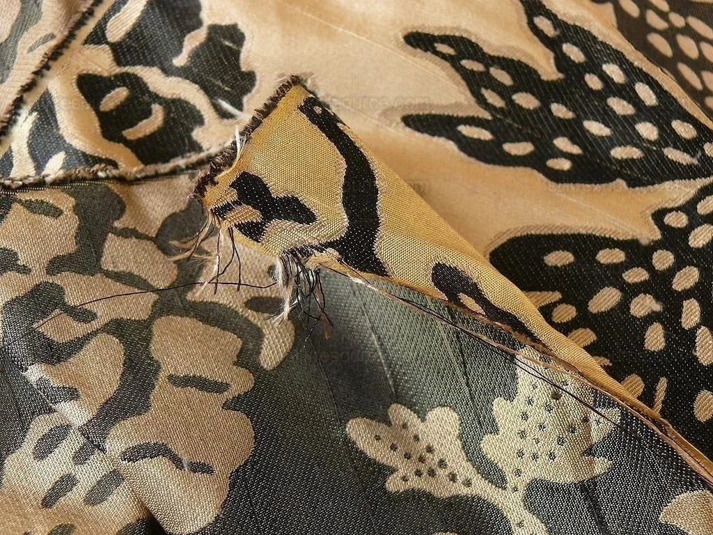 100% Silk Lampas Papercut Tree Of Life Pom "caviar" Black