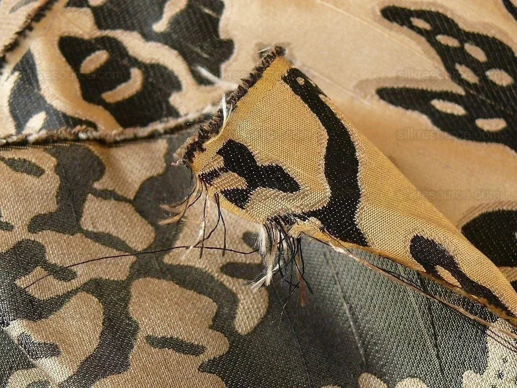 100% Silk Lampas Papercut Tree Of Life Pom "caviar" Black