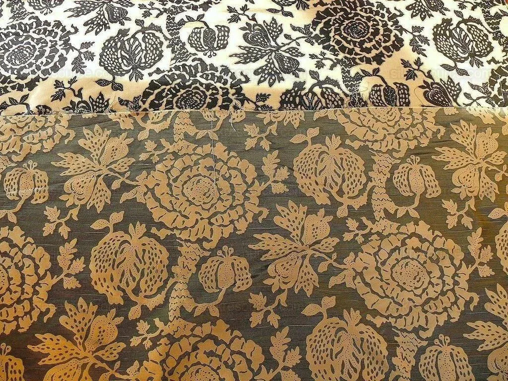 100% Silk Lampas Papercut Tree Of Life Pom "caviar" Black