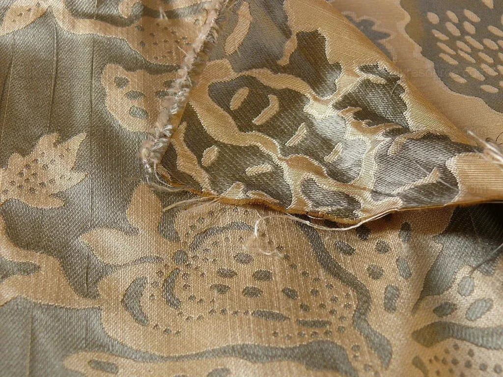 100% Silk Lampas Papercut Tree Of Life Pom "cloudy" Gray