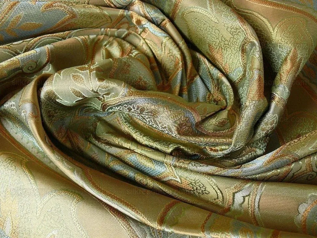 by yard 100% Silk Lampas Irisa "celadon" Blue