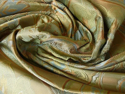 by yard 100% Silk Lampas Irisa "celadon" Blue