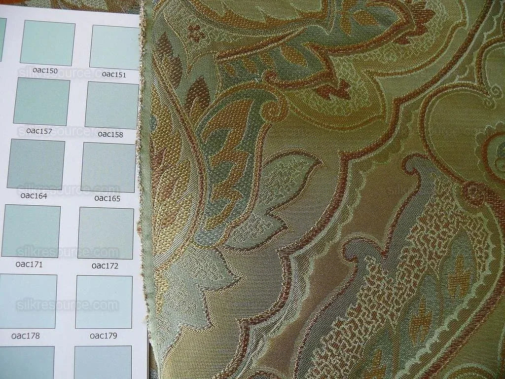 by yard 100% Silk Lampas Irisa "celadon" Blue