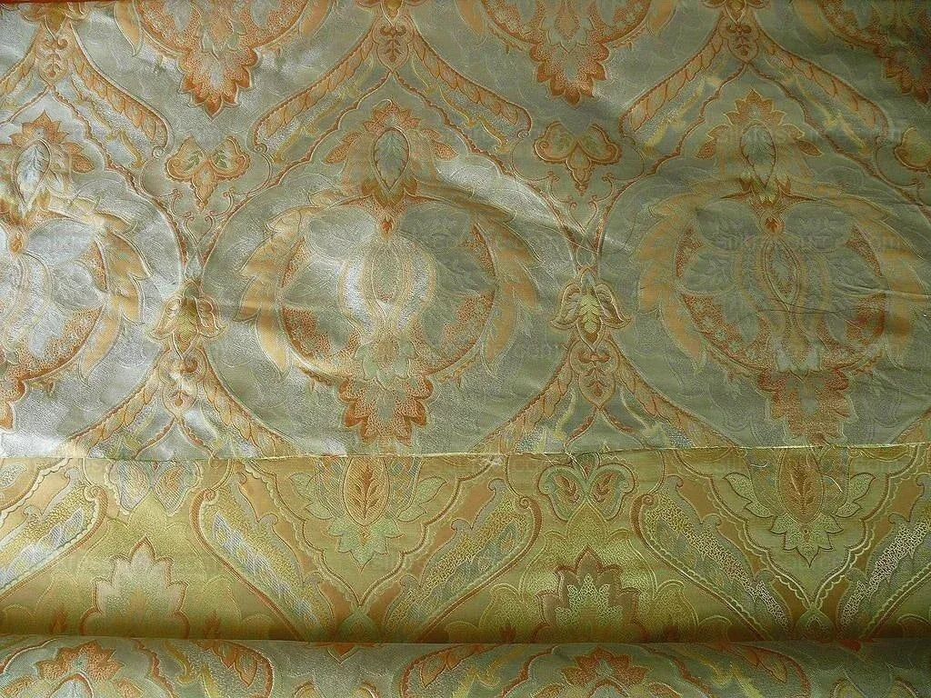 by yard 100% Silk Lampas Irisa "celadon" Blue