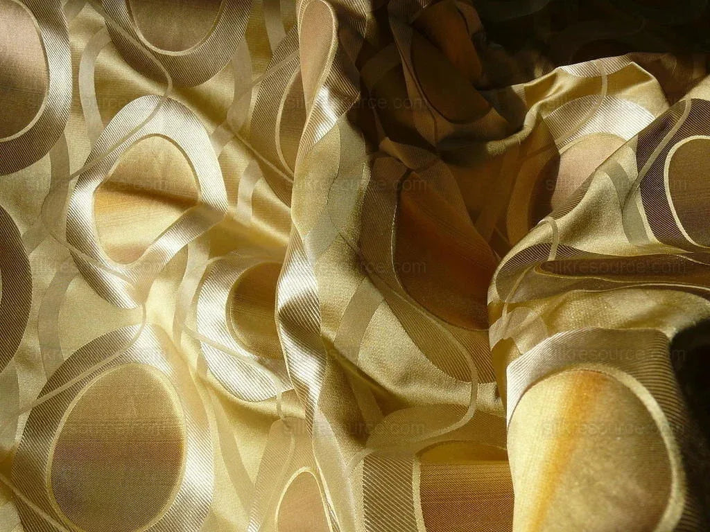 100% Silk Lampas Egg Mirror "cornsilk" Gold Brown