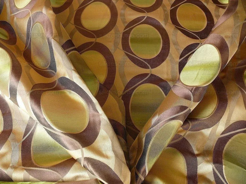 100% Silk Lampas Egg Mirror "loden" Khaki Green Brown Grey Gold