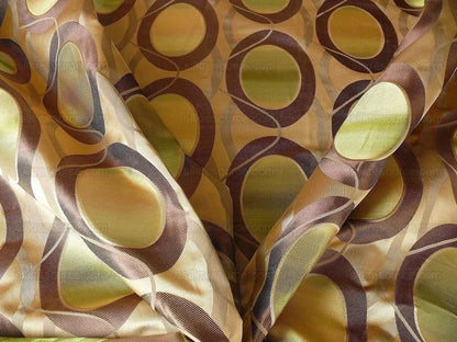 100% Silk Lampas Egg Mirror "loden" Khaki Green Brown Grey Gold