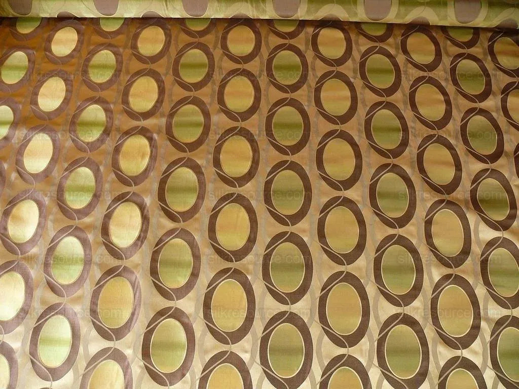 100% Silk Lampas Egg Mirror "loden" Khaki Green Brown Grey Gold