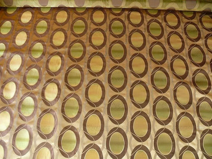 100% Silk Lampas Egg Mirror "loden" Khaki Green Brown Grey Gold