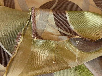 100% Silk Lampas Egg Mirror "loden" Khaki Green Brown Grey Gold