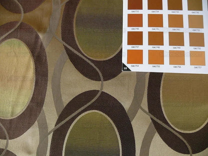 100% Silk Lampas Egg Mirror "loden" Khaki Green Brown Grey Gold