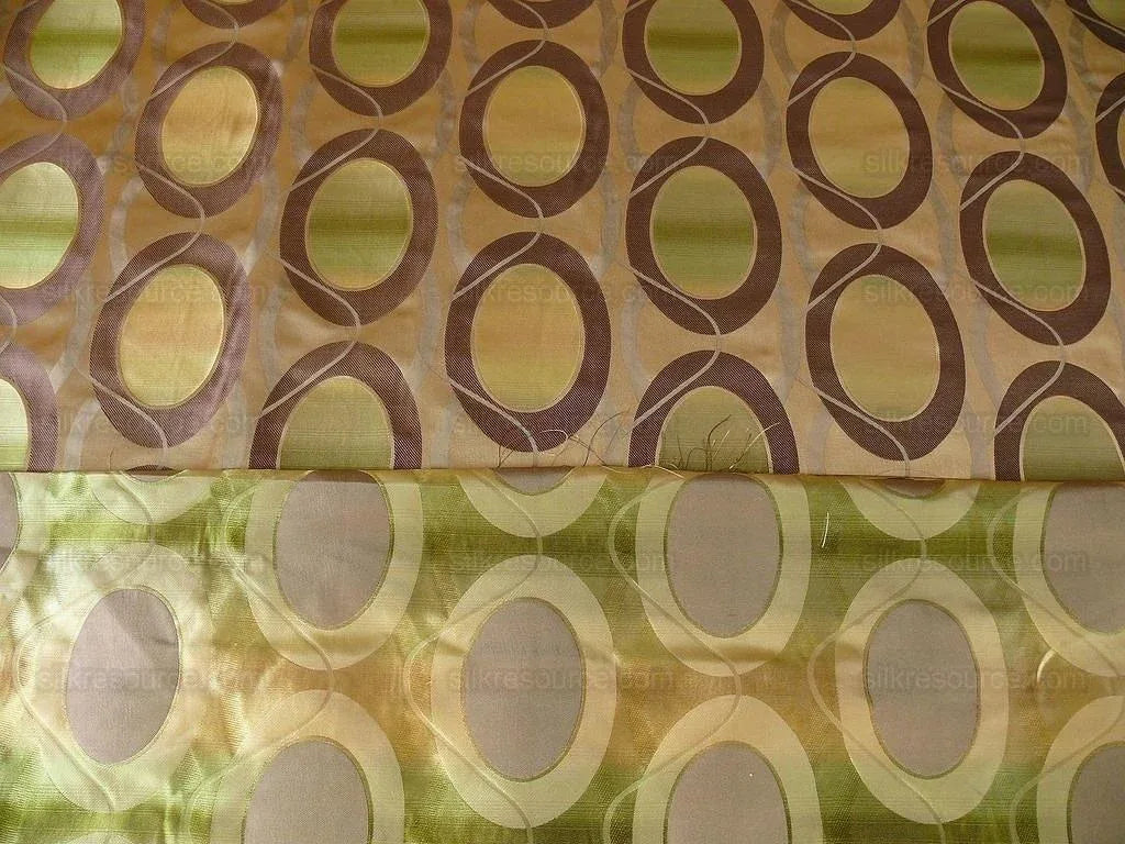 100% Silk Lampas Egg Mirror "loden" Khaki Green Brown Grey Gold