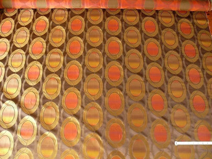 100% Silk Lampas Egg Mirror "mandarin" Brown Orange Gold