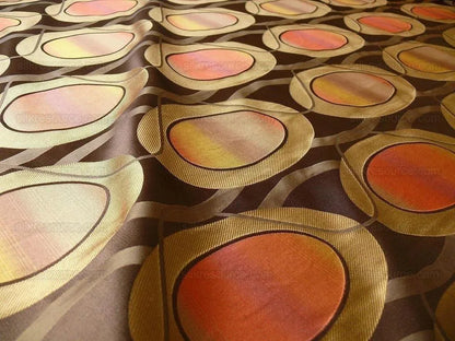 100% Silk Lampas Egg Mirror "mandarin" Brown Orange Gold